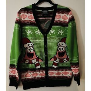 Patrick star Festive Green and Pink Cardigan Sweater